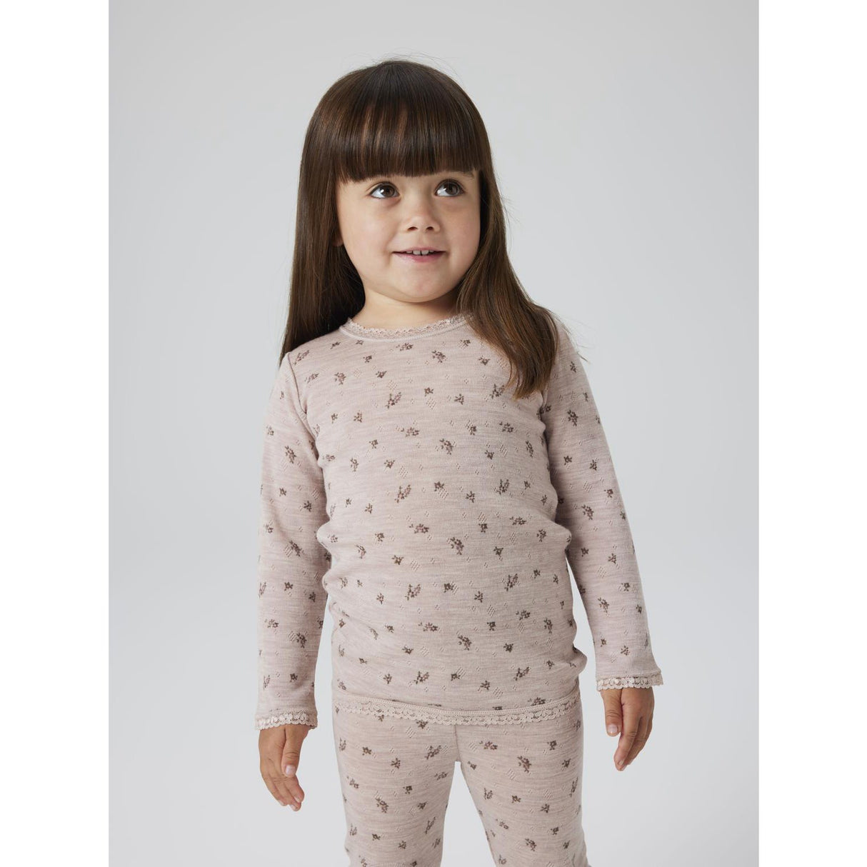 Name It Shadow Gray Small Flowers Nmfwang Uld Needle Ls Top Noos