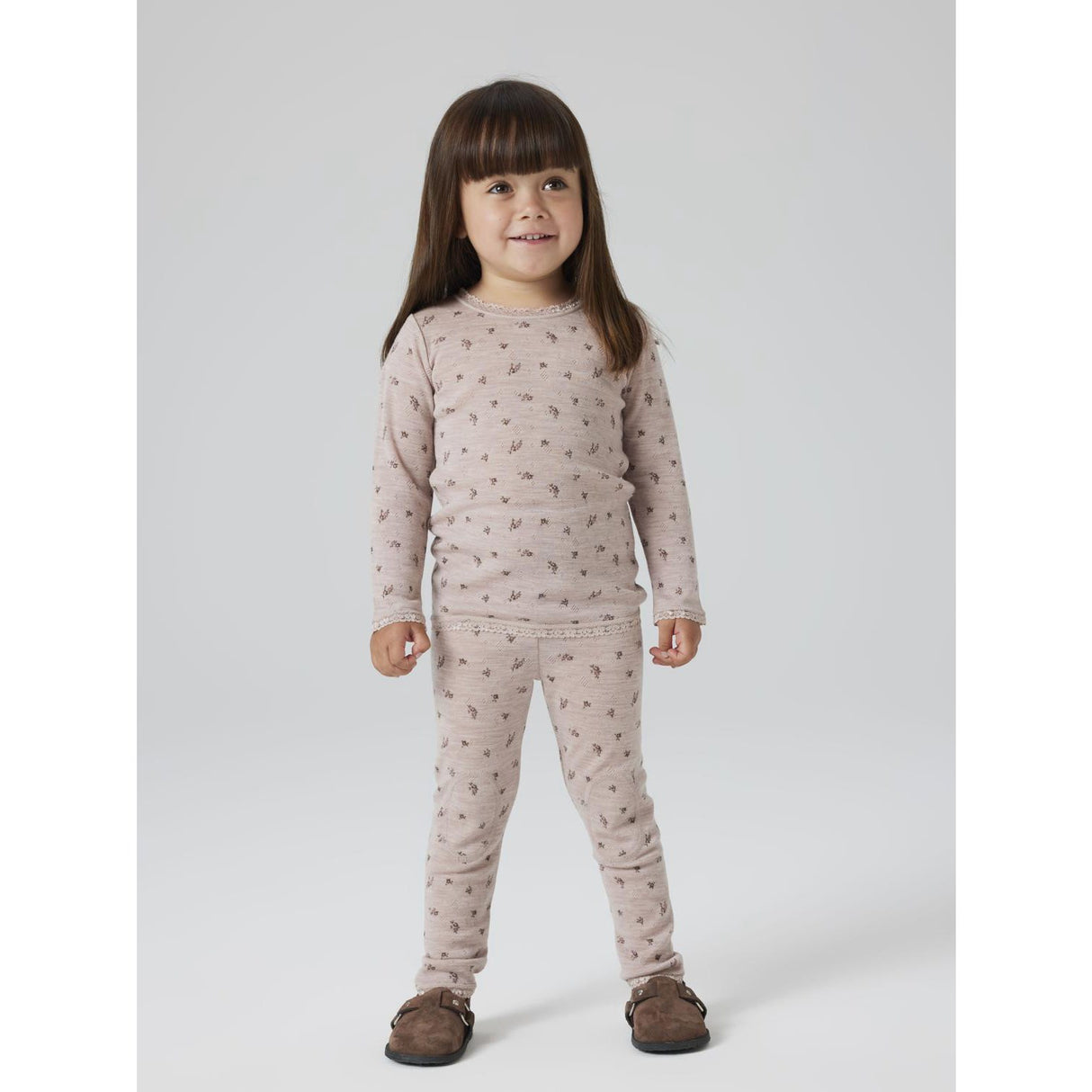 Name It Shadow Gray Small Flowers Nmfwang Uld Needle Ls Top Noos