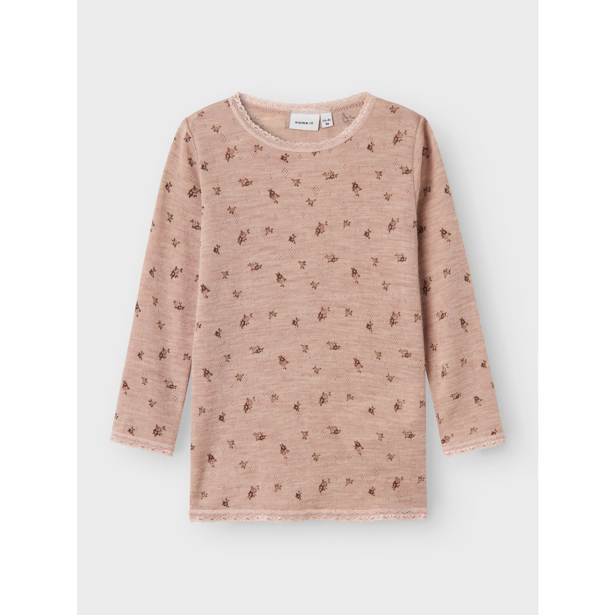 Name It Shadow Gray Small Flowers Nmfwang Uld Needle Ls Top Noos