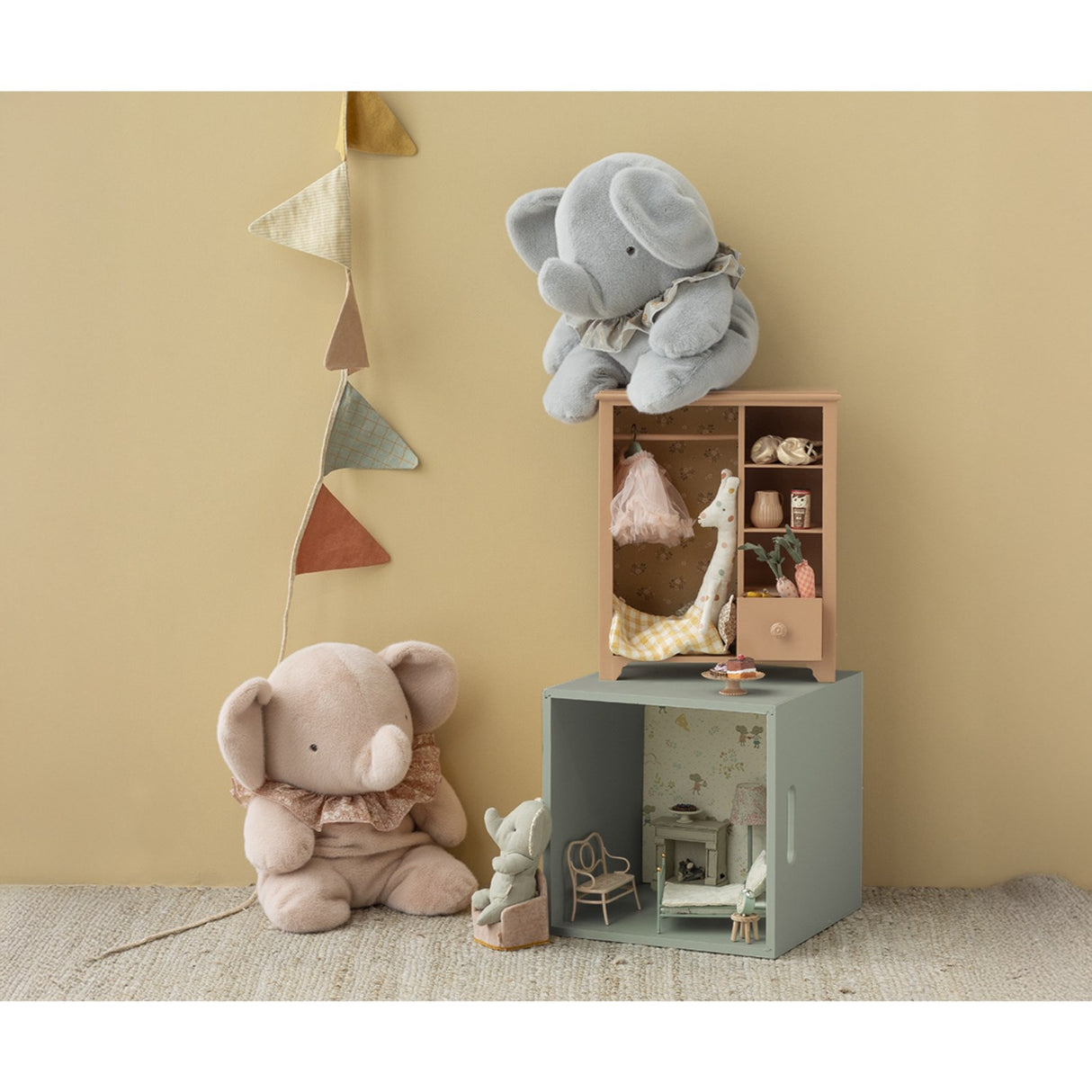 Maileg Elefant, Plys, Stor - Lyserød