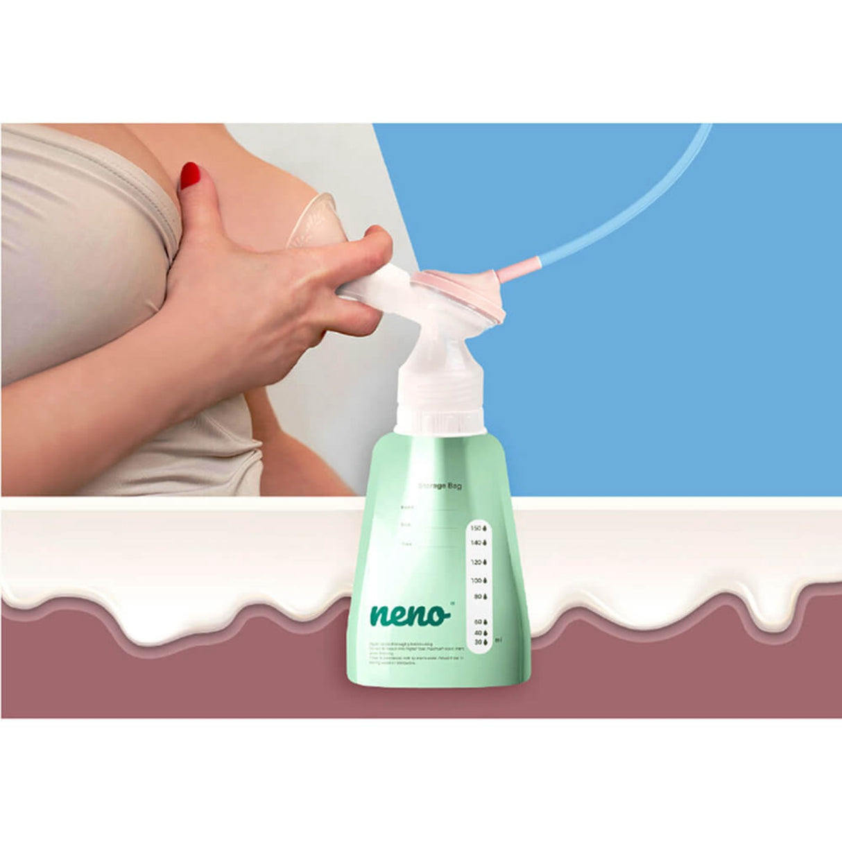 Neno Grøn Opbevaringsposer Brystmælk 20 Poser + Adapter