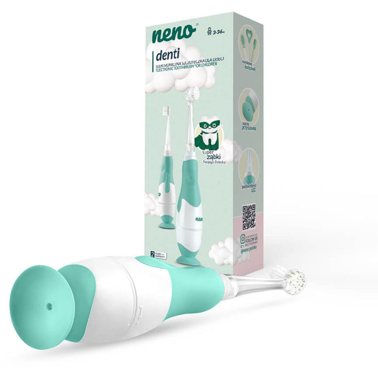 Neno Hvid, Grøn Elektrisk Tandbørste Denti Til Børn M. 4 Børstehoveder