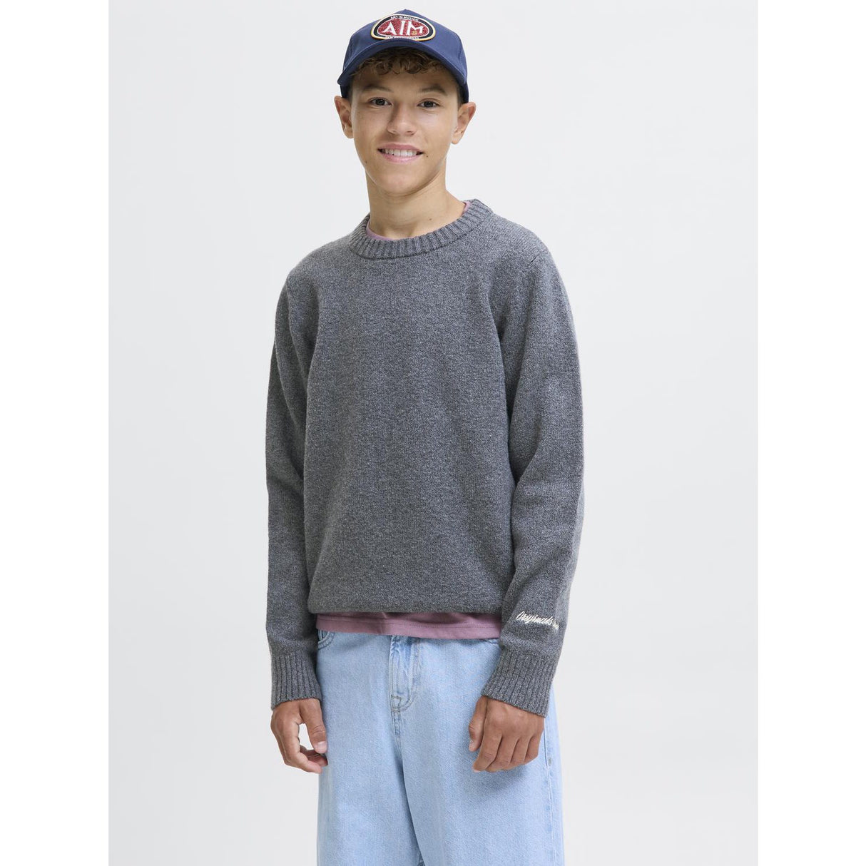 Jack & Jones Junior Dark Grey Melange Jornorrebro Strik Crew Neck Ln Jnr