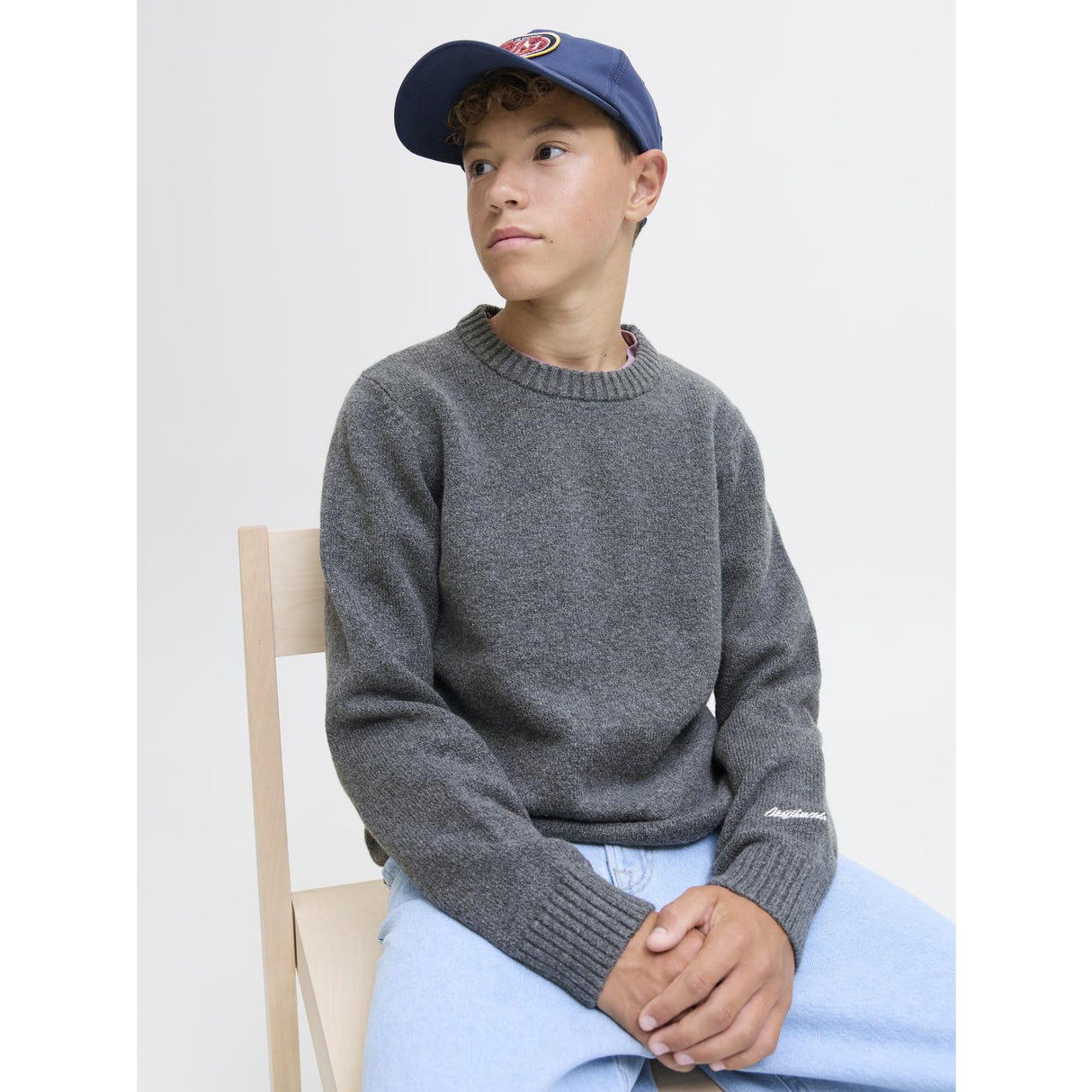 Jack & Jones Junior Dark Grey Melange Jornorrebro Strik Crew Neck Ln Jnr