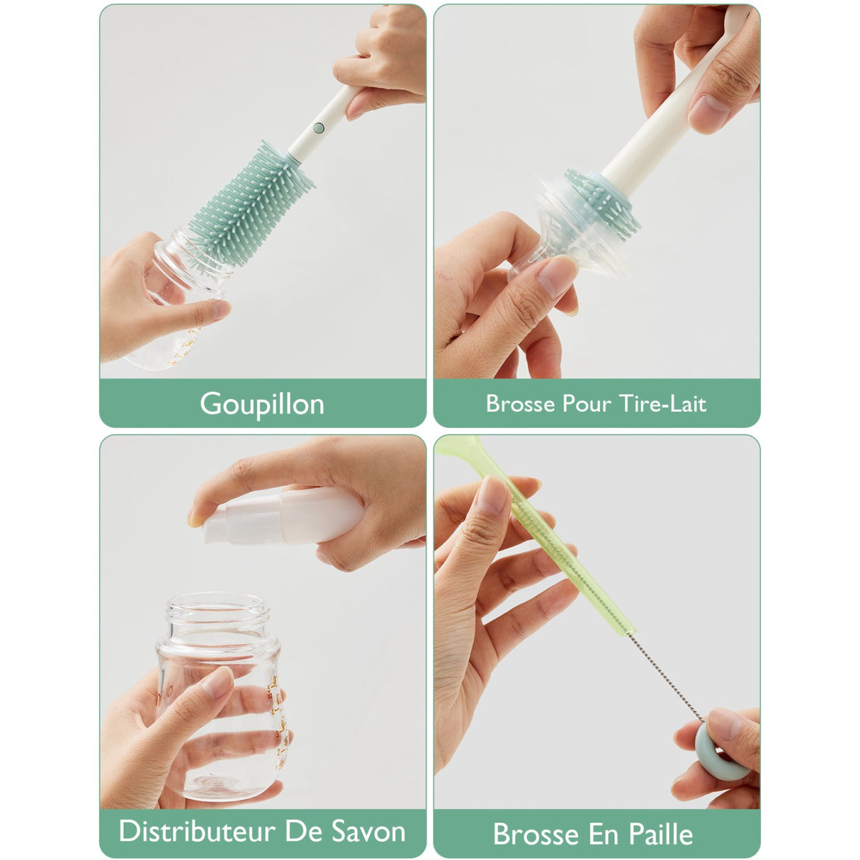 Momcozy Green 7 In 1 Baby Flaske Børste Sæt