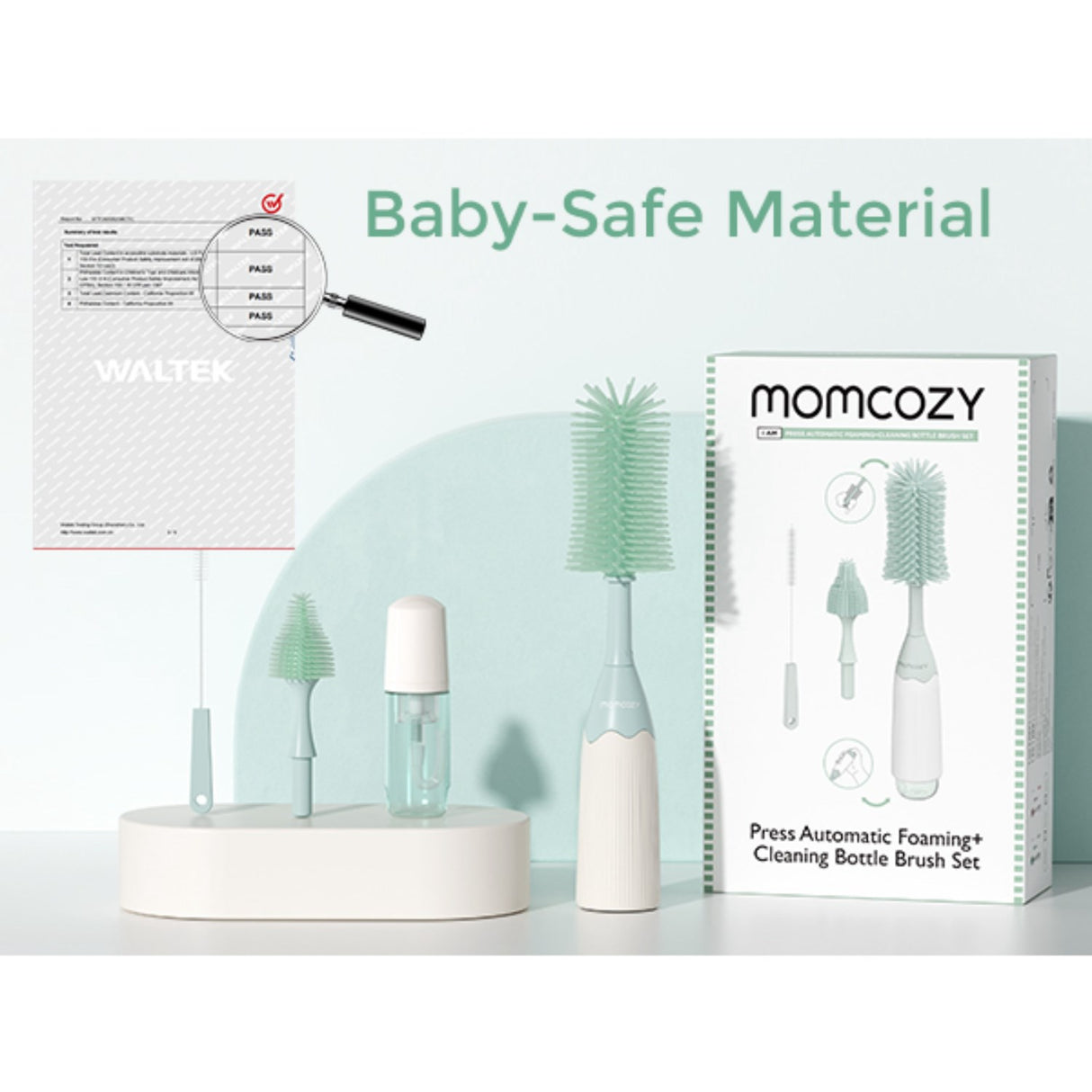 Momcozy Green Push-Press Design Flaske Børste Kit