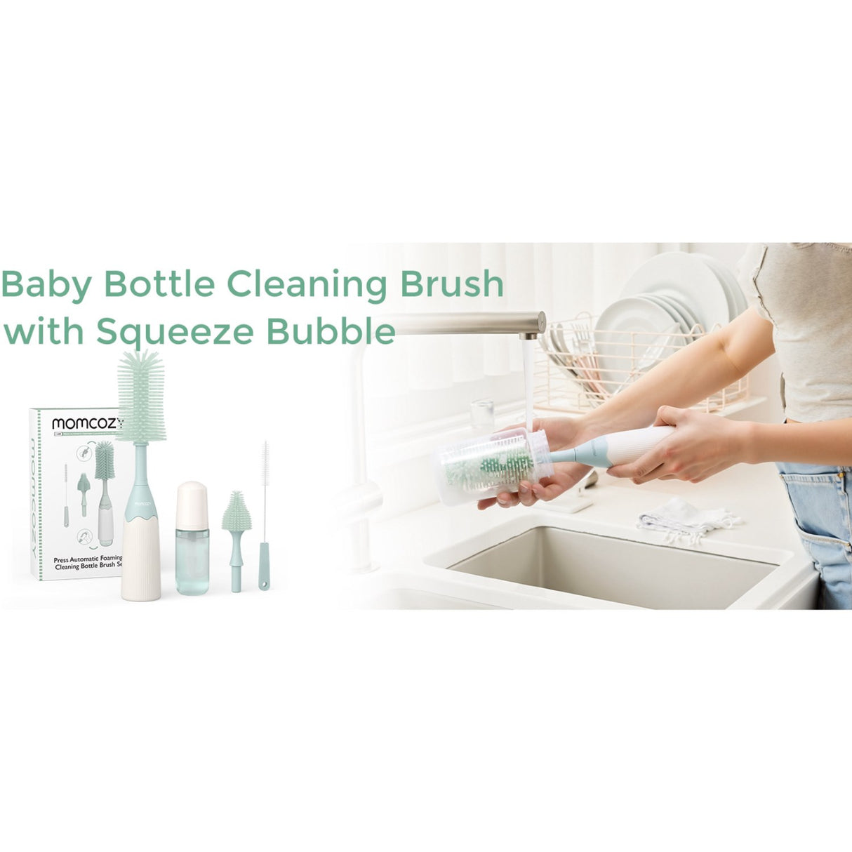 Momcozy Green Push-Press Design Flaske Børste Kit