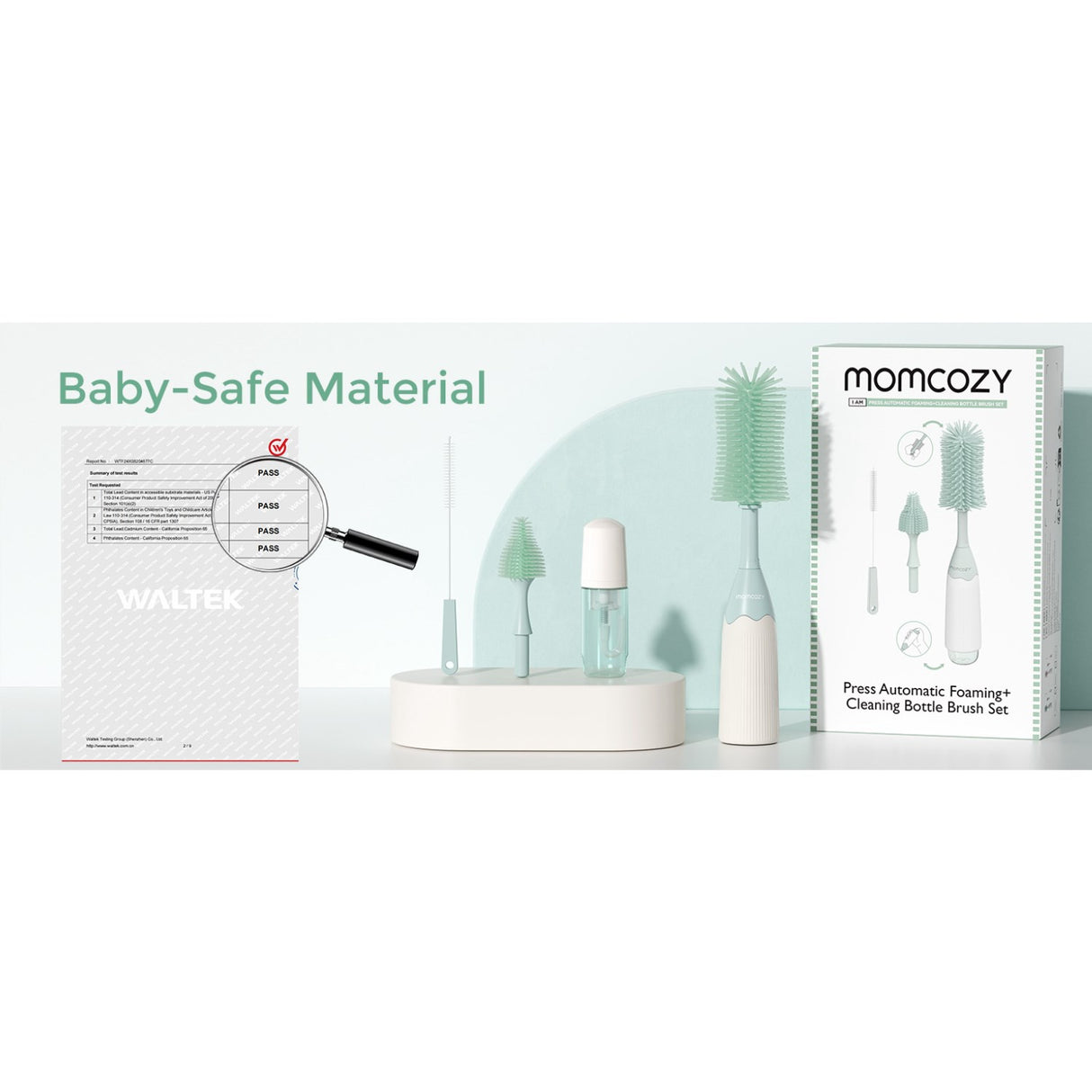 Momcozy Green Push-Press Design Flaske Børste Kit