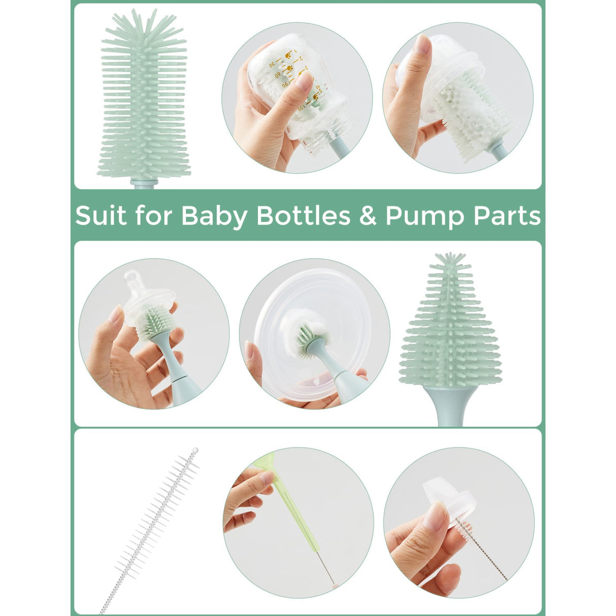 Momcozy Green Push-Press Design Flaske Børste Kit