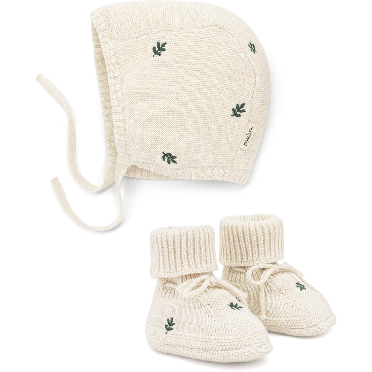 Moonboon Leaf Strikket Bonnet Og Booties Giftbox