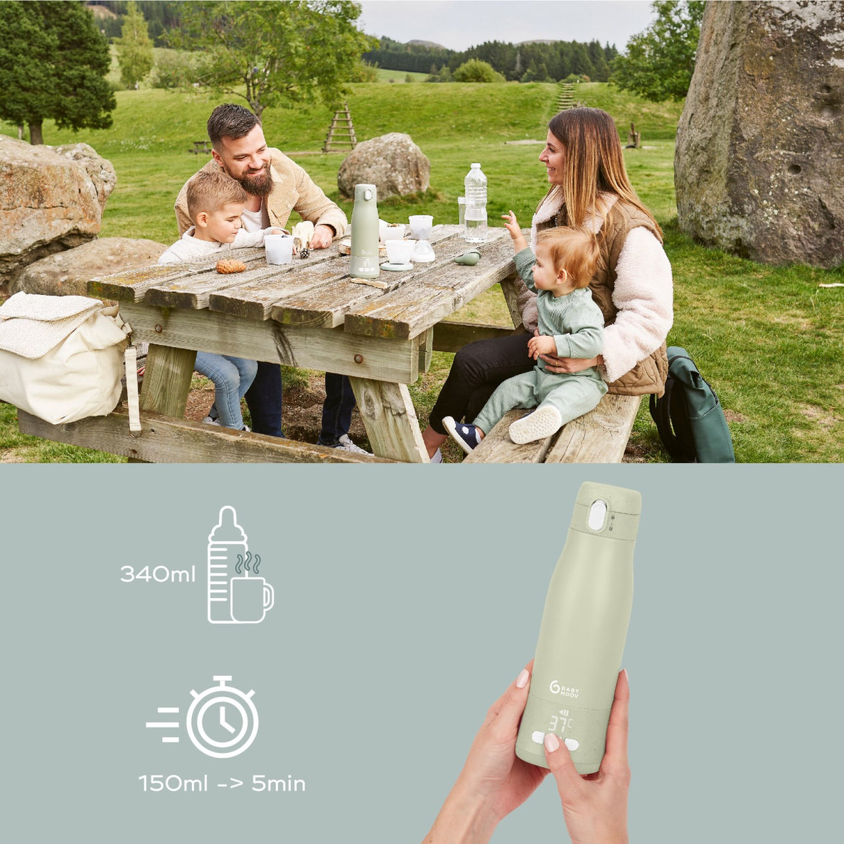 Babymoov Sage Green Moov & Feed Autonomous Flaske Varmer