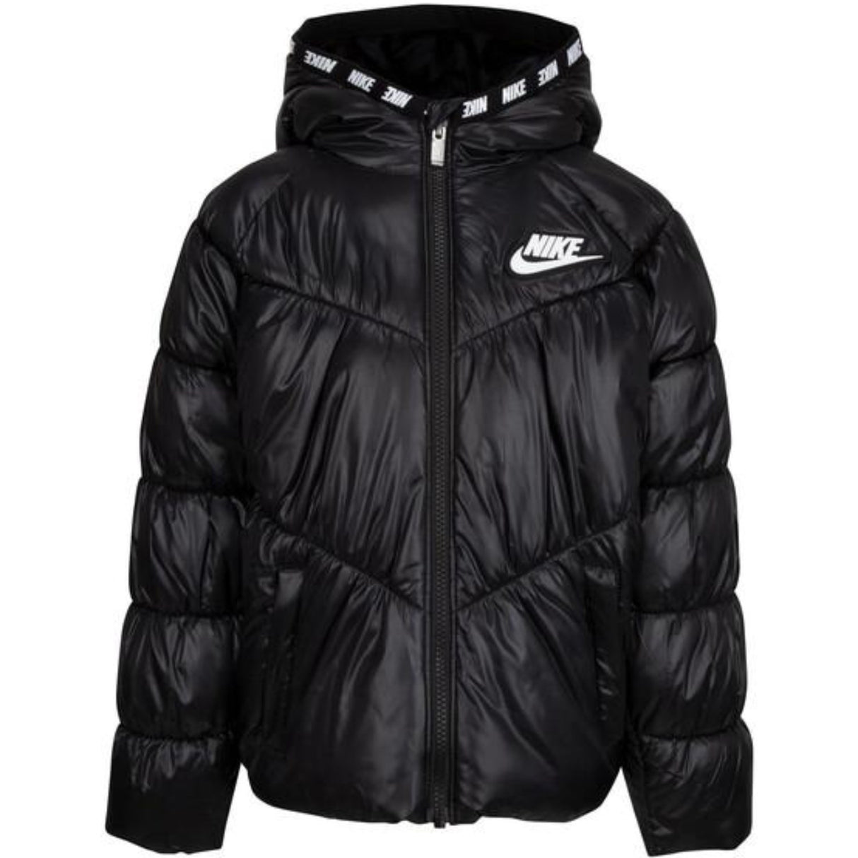NIKE Black Chevron Cinched Puffer Jakke