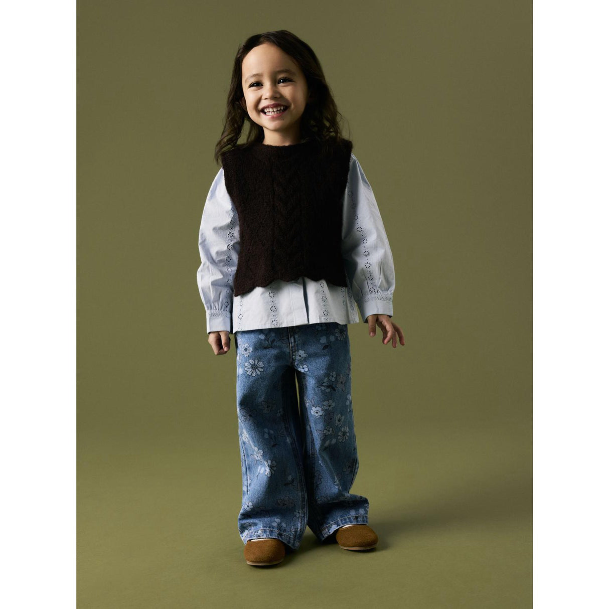 Name It Medium Blue Denim Flower Nmfrose Wide AOP Jeans 2633-Im