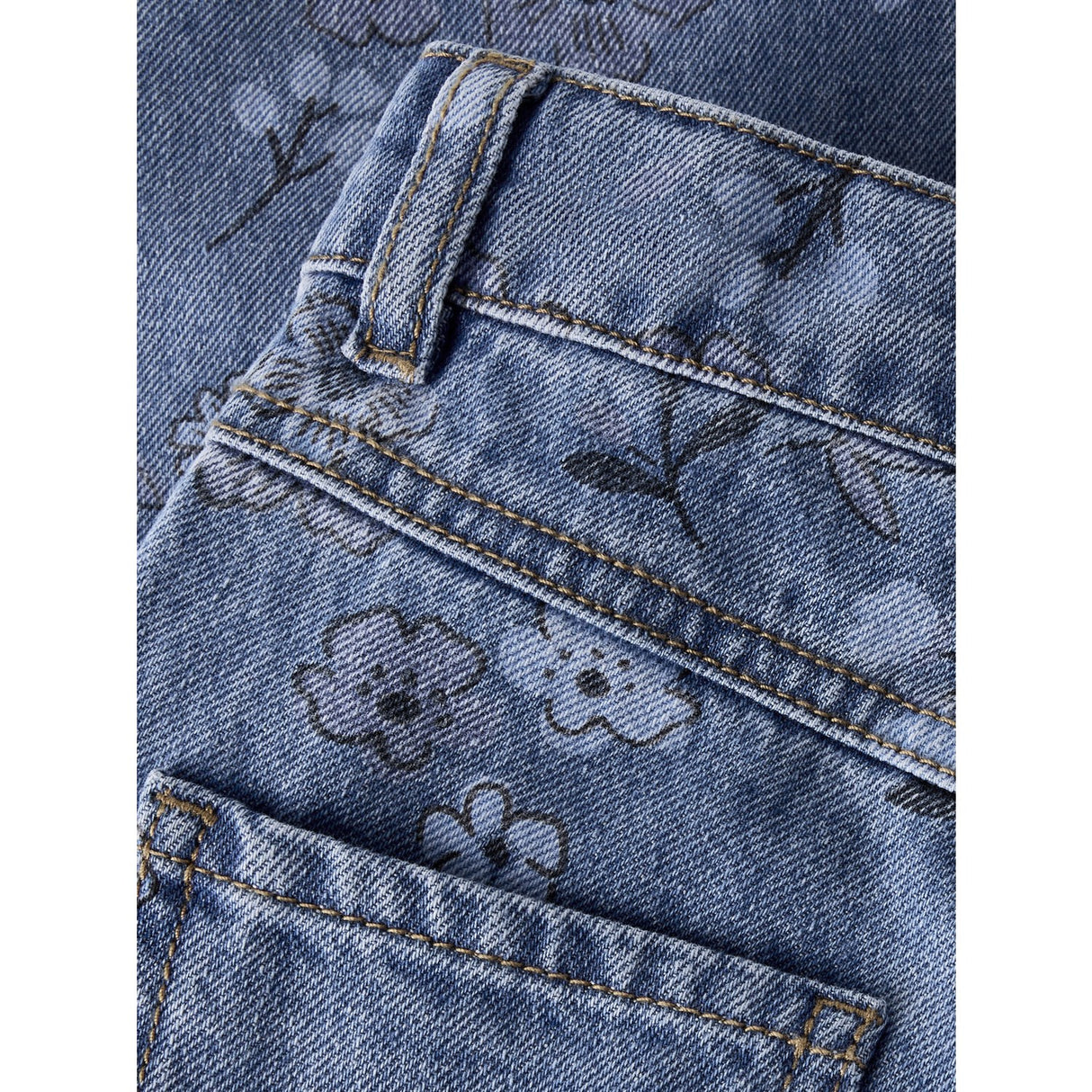 Name It Medium Blue Denim Flower Nmfrose Wide AOP Jeans 2633-Im