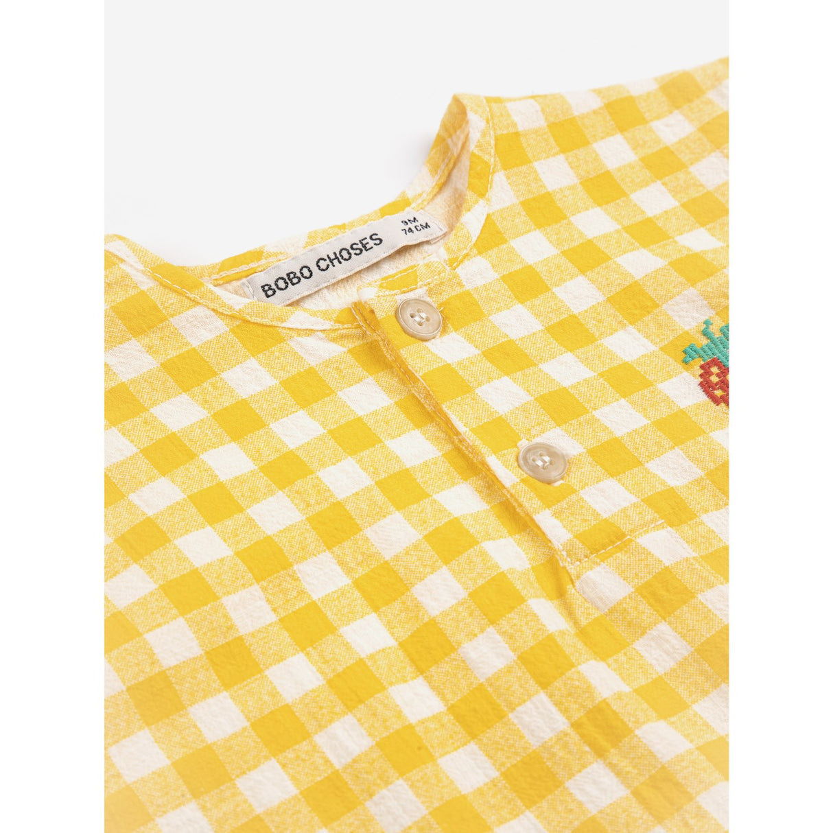 Bobo Choses Yellow Pixel Strawberry Vichy Woven Bluse
