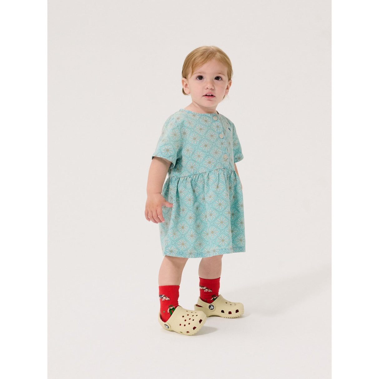 Bobo Choses Light Blue Daisy Mosaic All Over Woven Kjole