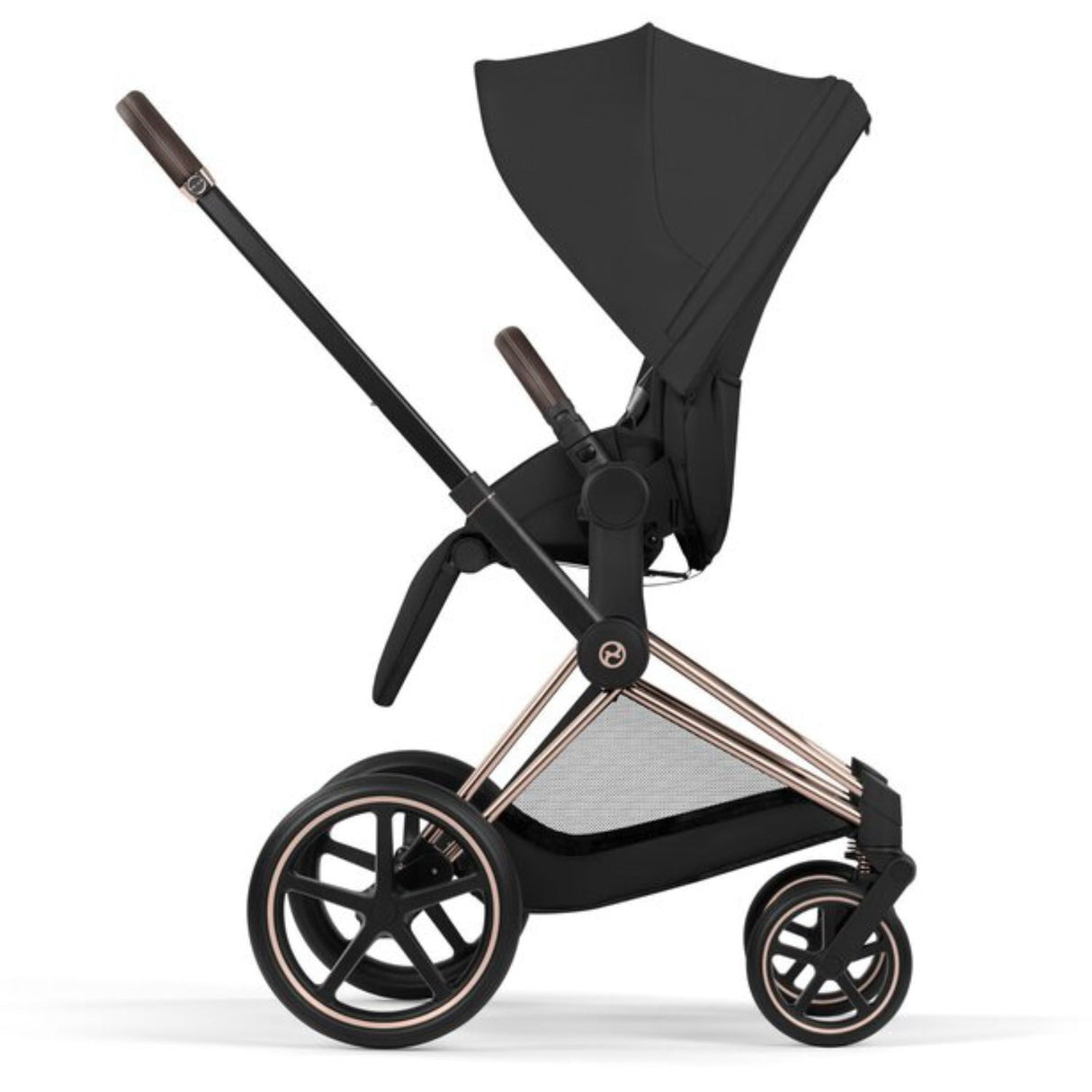 Cybex Sepia Black/Black Priam Comfort Rosegold Inklusiv Foldbar Liggedel