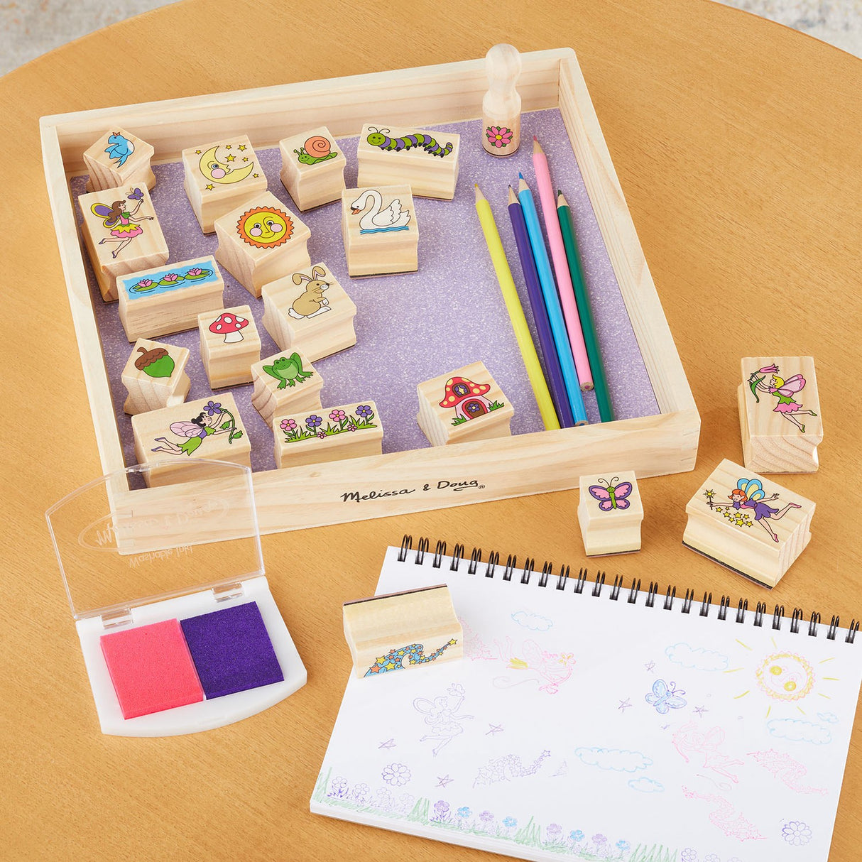 Melissa & Doug Multifarvet Wooden Stamp-A-Scene Fairy Garden