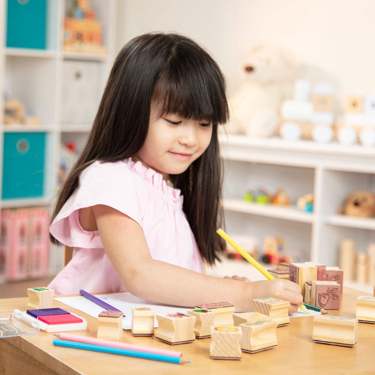 Melissa & Doug Multifarvet Wooden Stamp-A-Scene Fairy Garden
