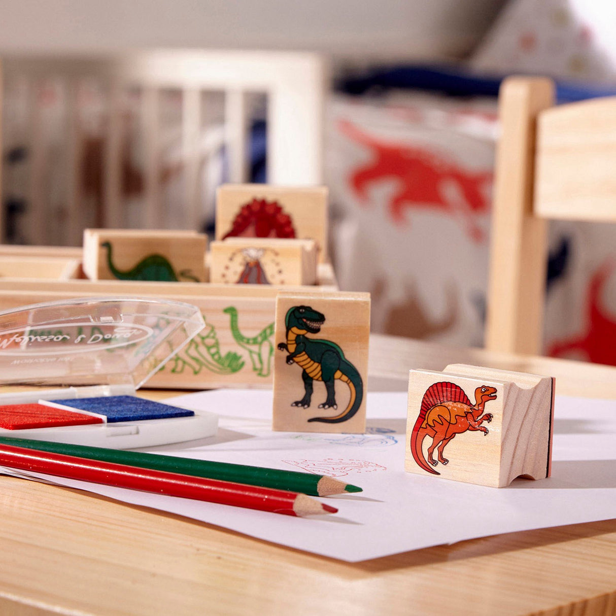 Melissa & Doug Multifarvet Wooden Stamp Set Dinosaur