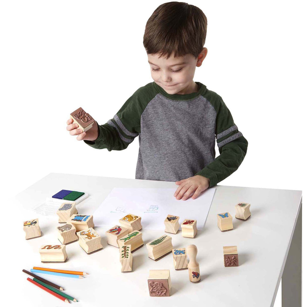 Melissa & Doug Multifarvet Wooden Stamp Set Regnskov