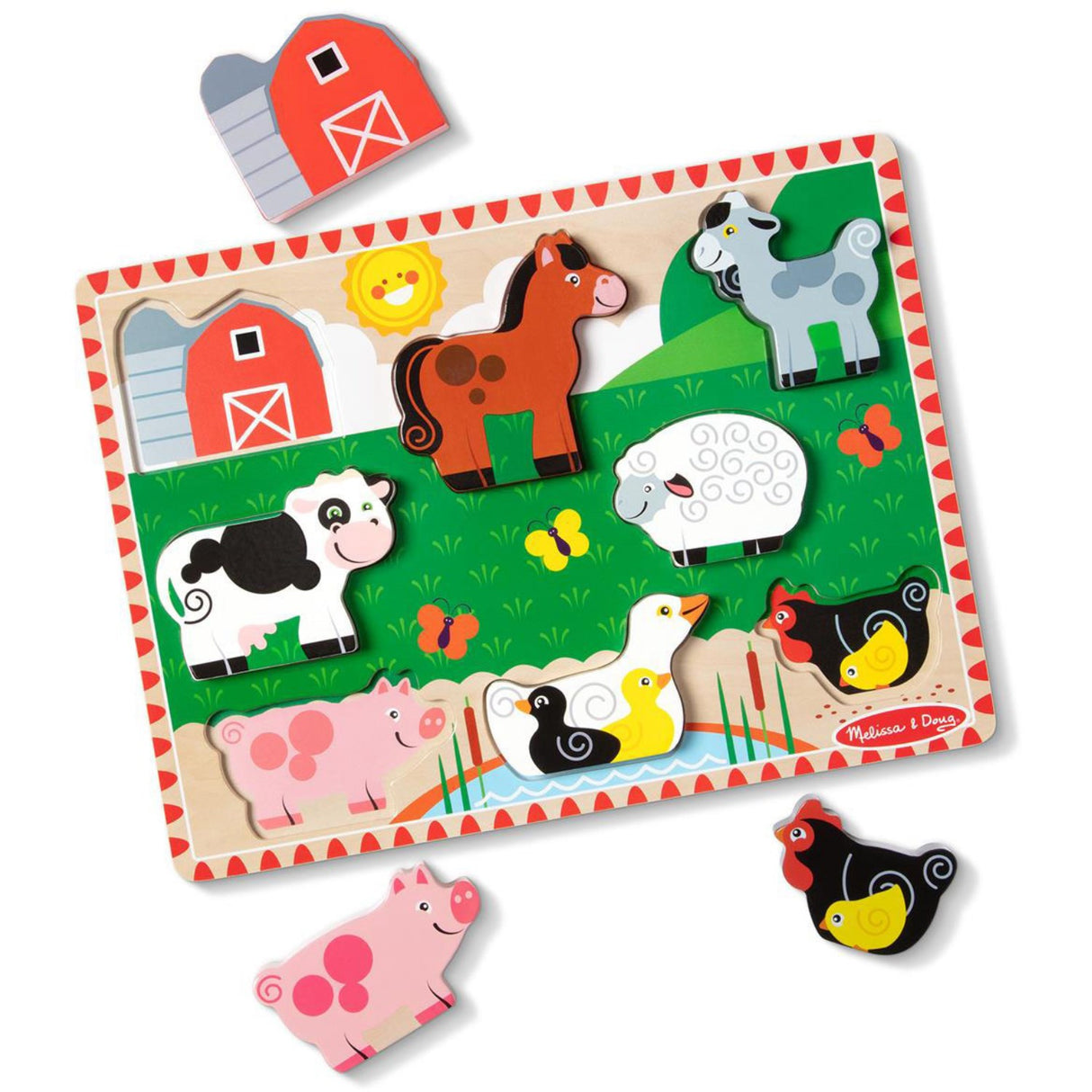 Melissa & Doug Multifarvet Wooden Chunky Puzzle Farm Animals