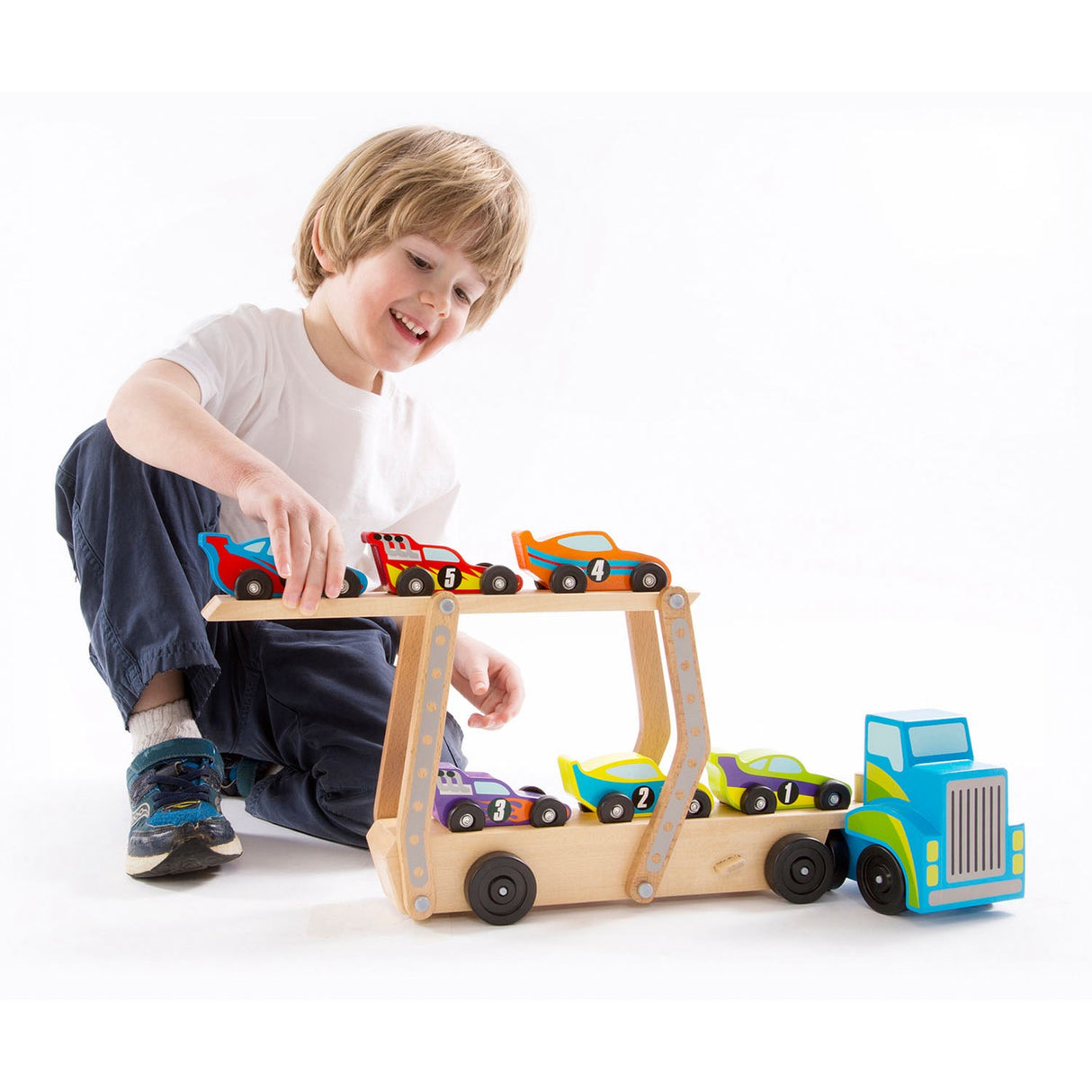 Melissa & Doug Multifarvet Biltransporter "Mega Racerbiler" Sæt