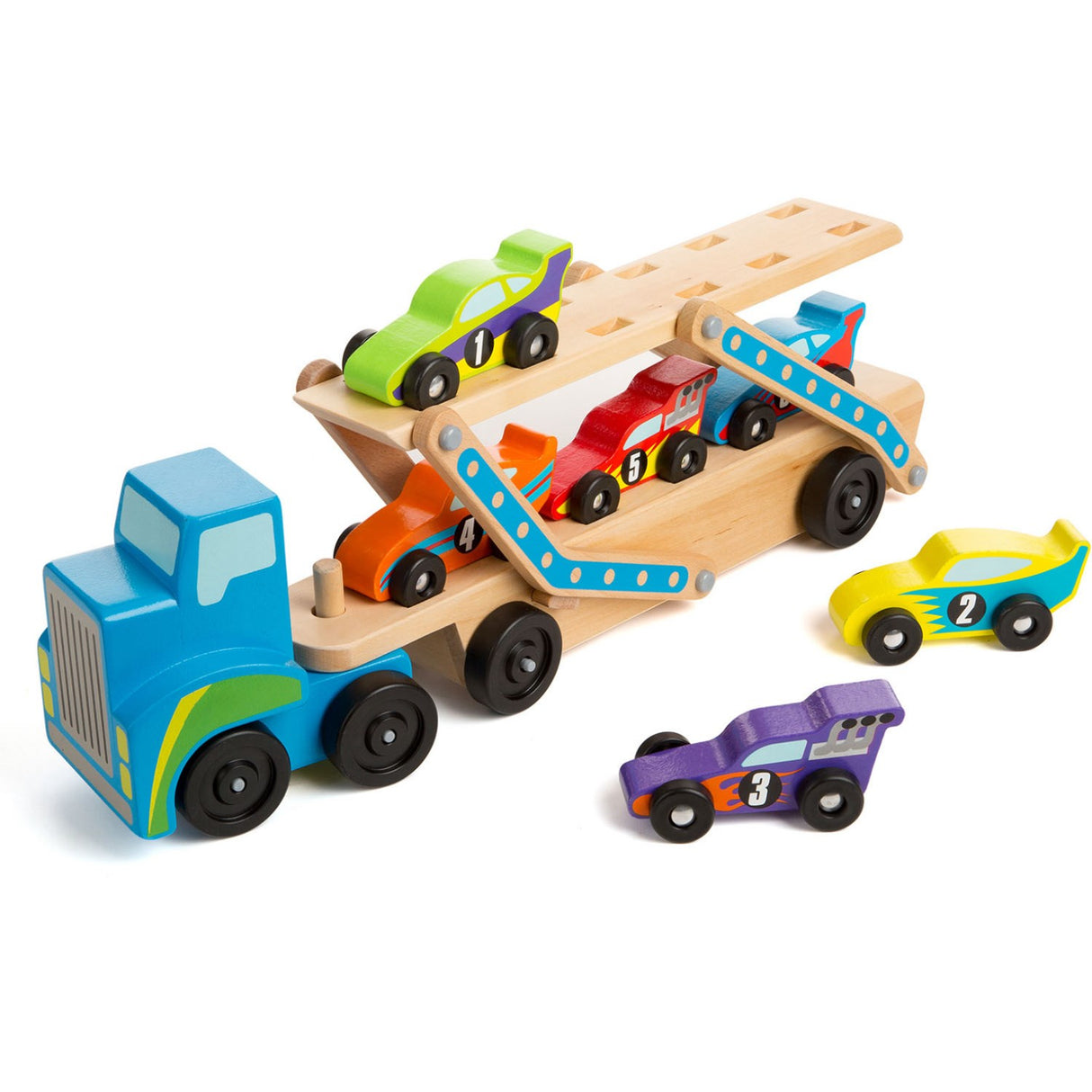 Melissa & Doug Multifarvet Biltransporter "Mega Racerbiler" Sæt
