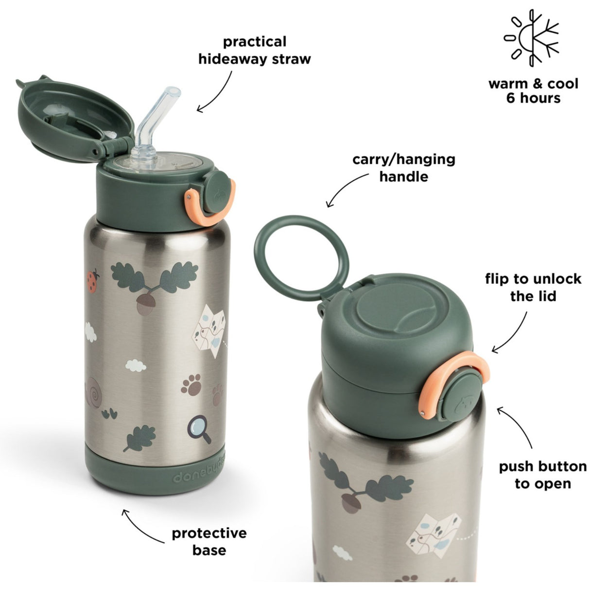 DonebyDeer Green Tiny Trails Insulated Sugerør Flaske