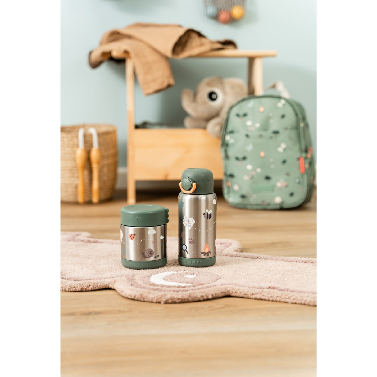 DonebyDeer Green Tiny Trails Insulated Sugerør Flaske