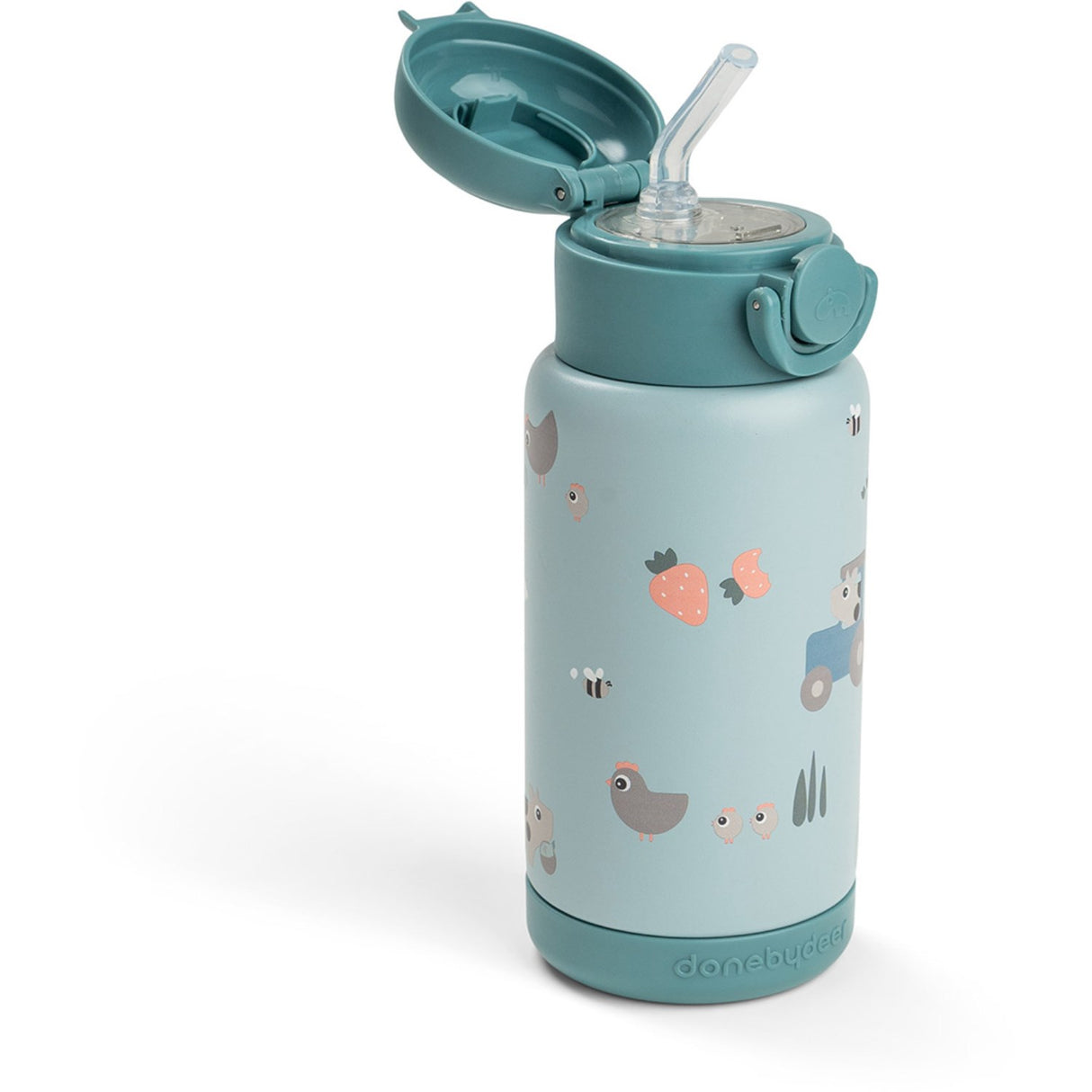 DonebyDeer Blue Tiny Farm Insulated Sugerør Flaske