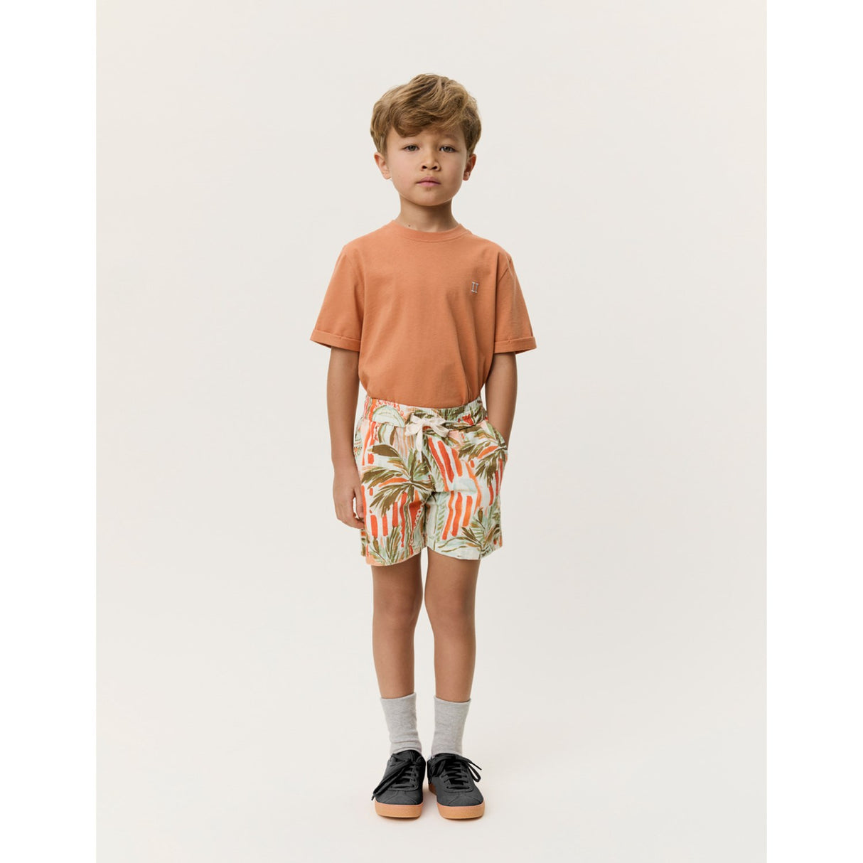 Les Deux Kids Raw Sienna Orange Palm AOP Shorts KIDS