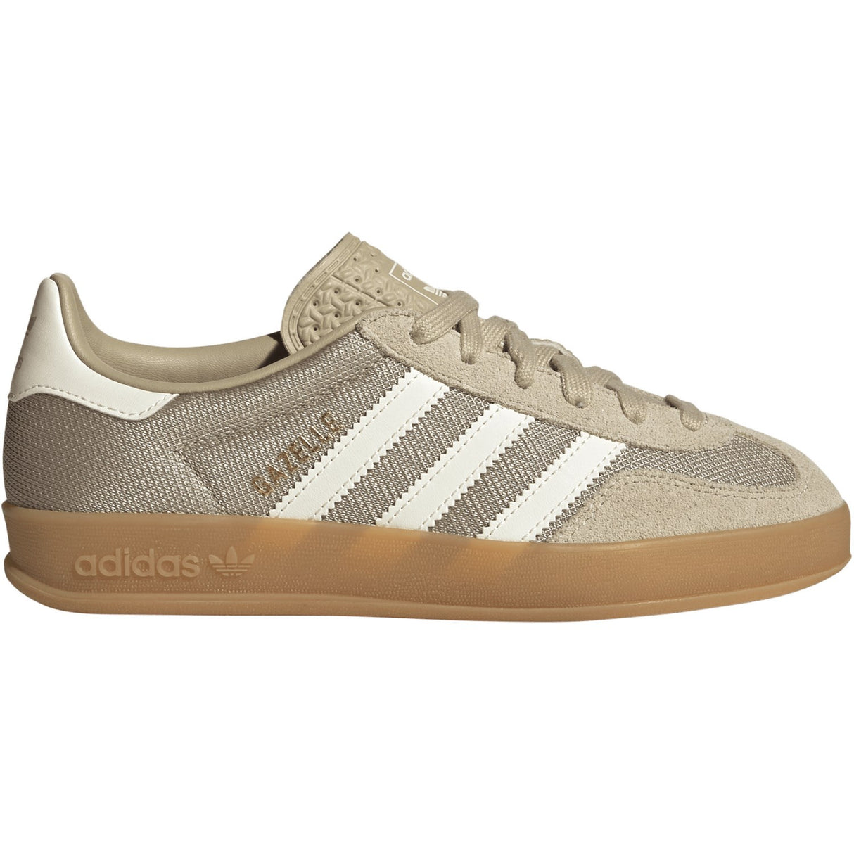 adidas Originals Khaki Three Off White Gold Met. Gazelle Indoor J Sneakers