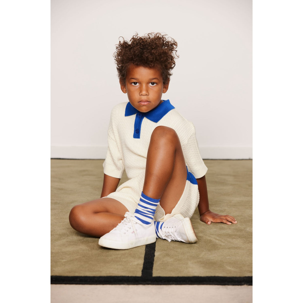 Mini Rodini Off-White Cable Strik Polo Skjorte