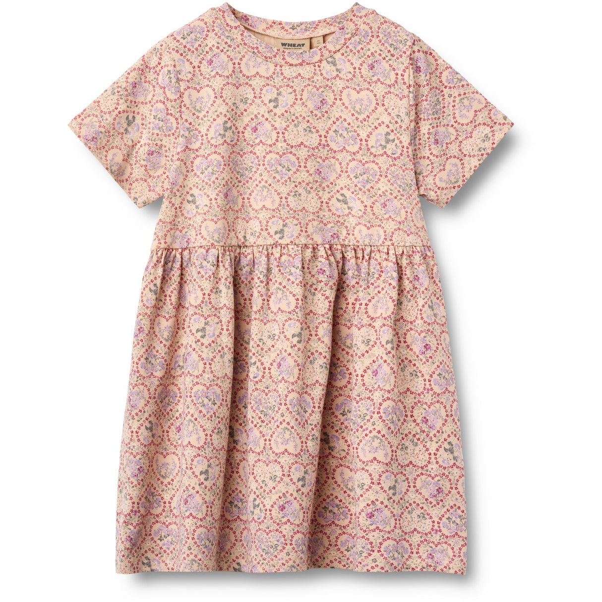 Wheat Magenta Heart Flowers Jersey Kjole S/S Anna
