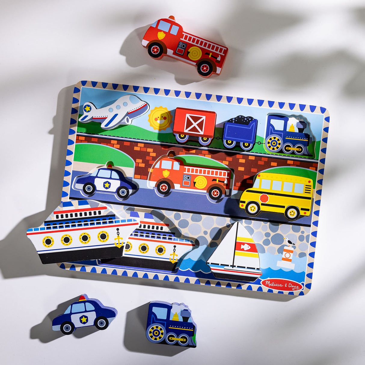 Melissa & Doug Multifarvet Puslespil - Chunky Brikker - Køretøjer