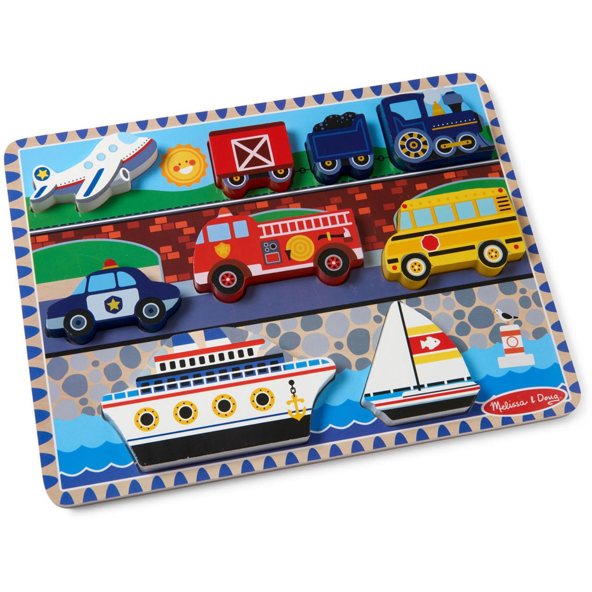 Melissa & Doug Multifarvet Puslespil - Chunky Brikker - Køretøjer