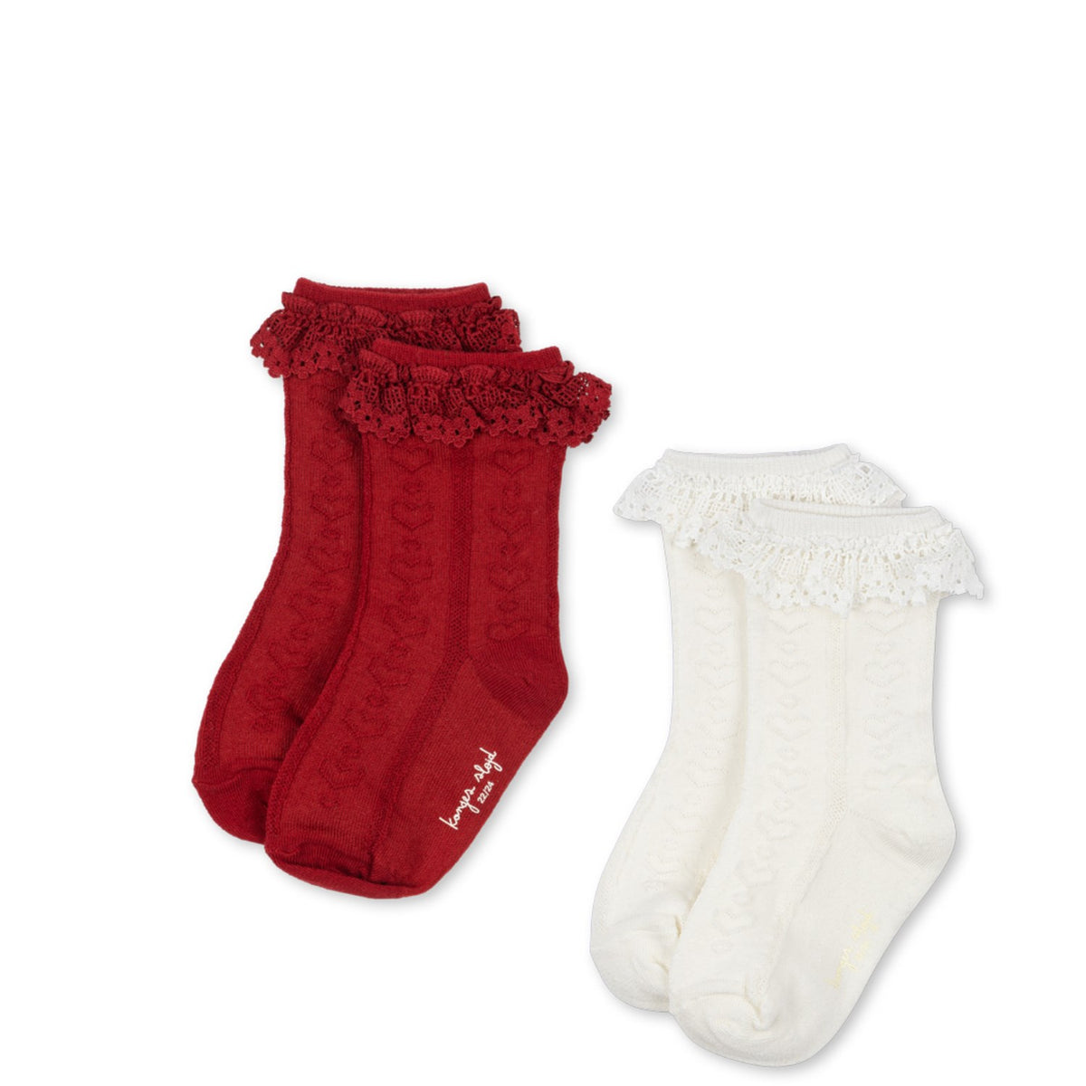 Konges Sløjd Red/Off White 2 Pak Pointelle Flæse Strømper