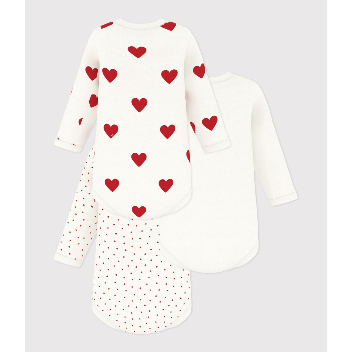 Petit Bateau Hearts/White Langærmet Body 3-Pak
