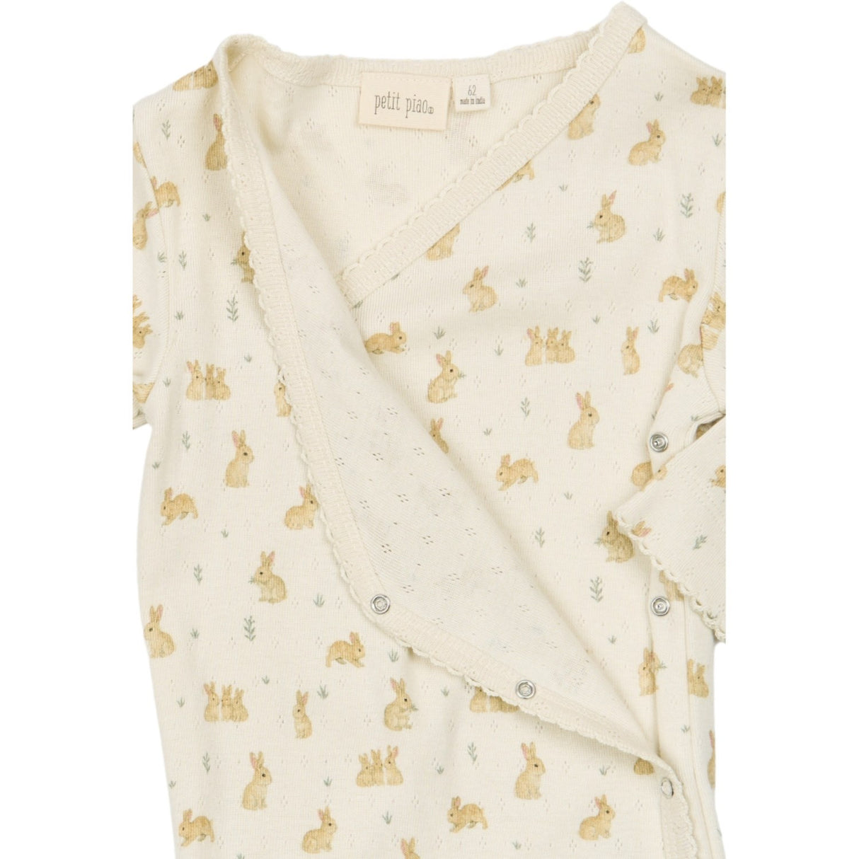 Petit Piao Eggnog Rabbit Aop Ppdio L_S Buksedragt Fold Feet Pointelle Nb