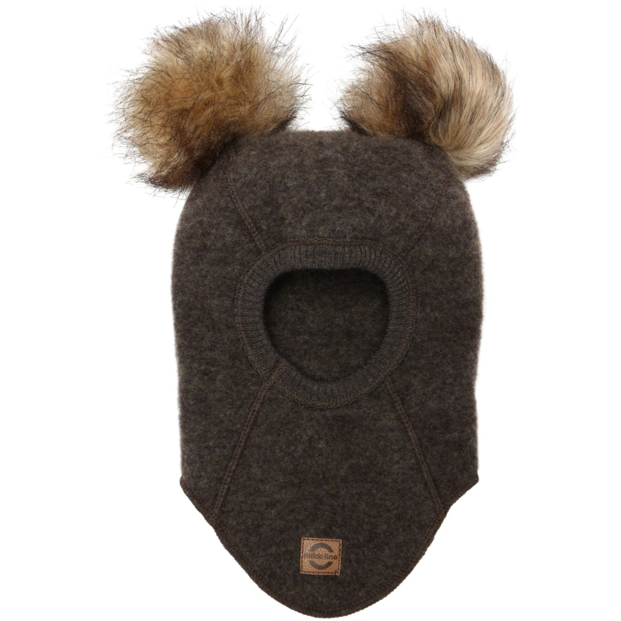 Mikk-Line Dark Brown Melange Uld Elefanthue med Pom Pom