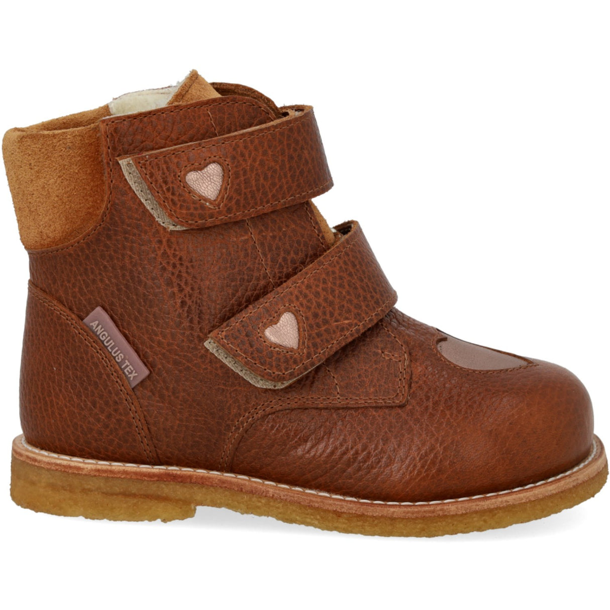 Angulus Cognac/Rose Copper/Cognac Tex-Støvle Med Funklende Glitterhjerter