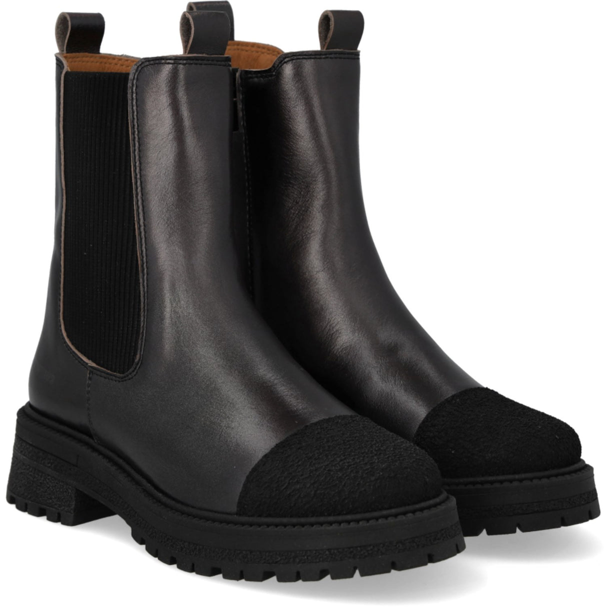 Angulus Black/Black Shine/Black Elastic Chelsea Støvle Med Tådetalje