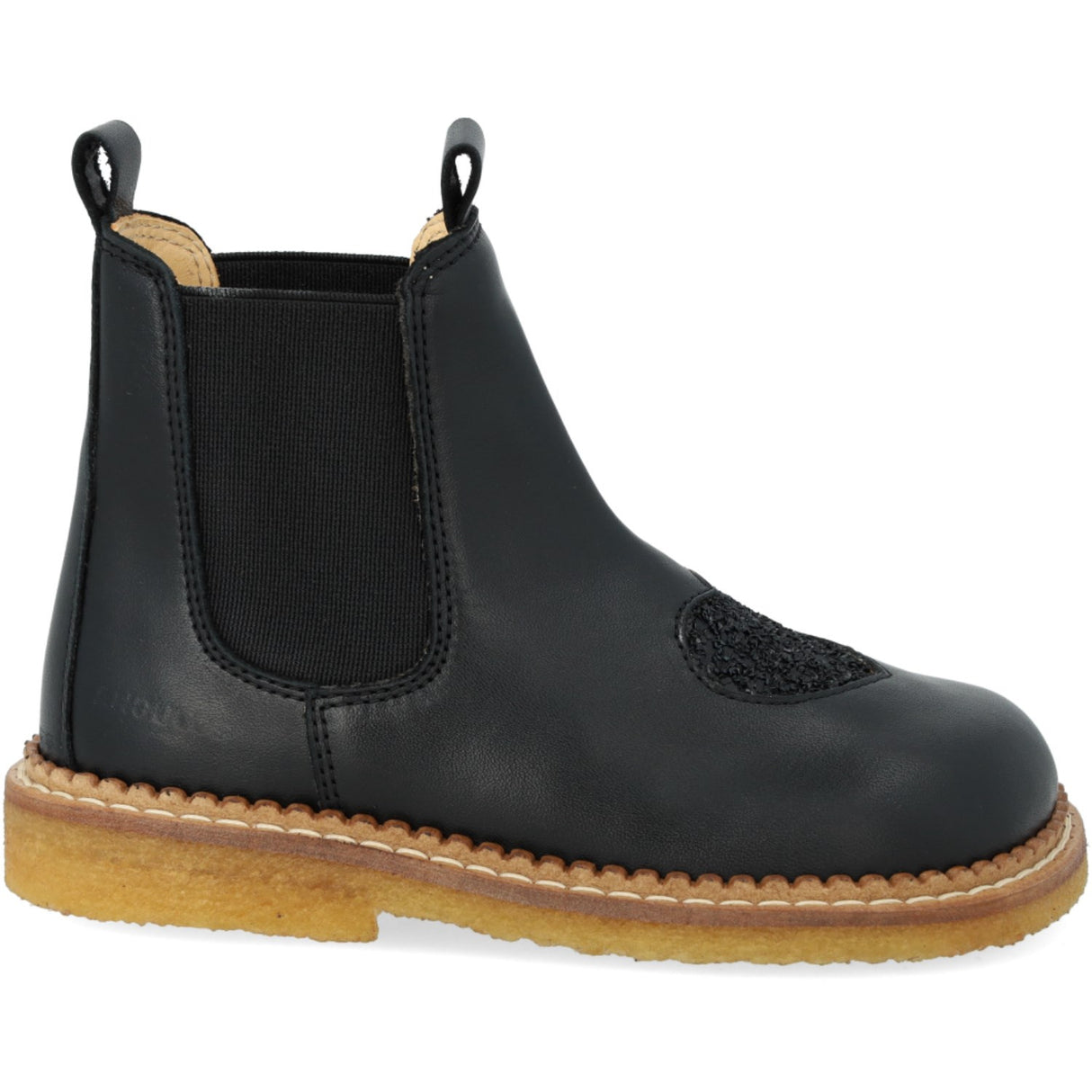 Angulus Black/Black Glitter/Black Elastic Chelsea Støvle Med Hjerte