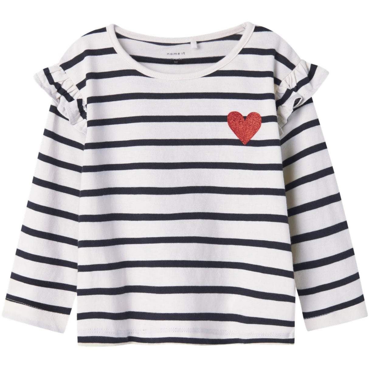Name It Bright White Dark Sapphire + Grenadine Heart Nmftovelina Ls Nreg Top Noos