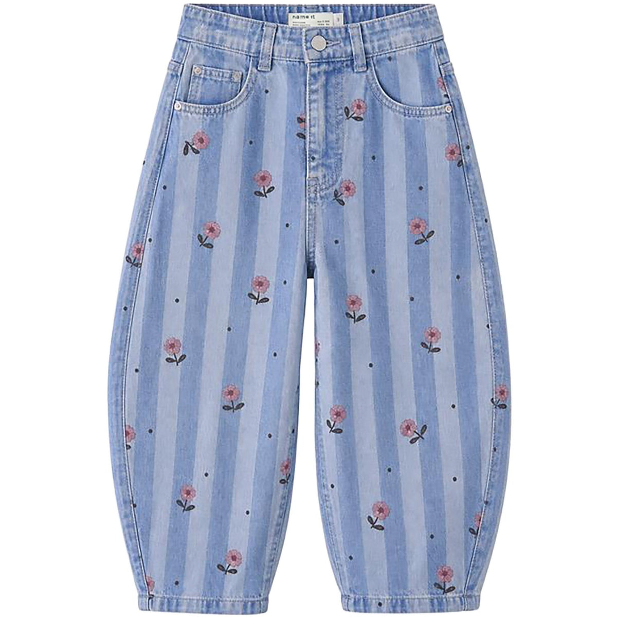 Name It Medium Blue Denim Flowers Nmfbella Barrel Jeans 6699-Qn