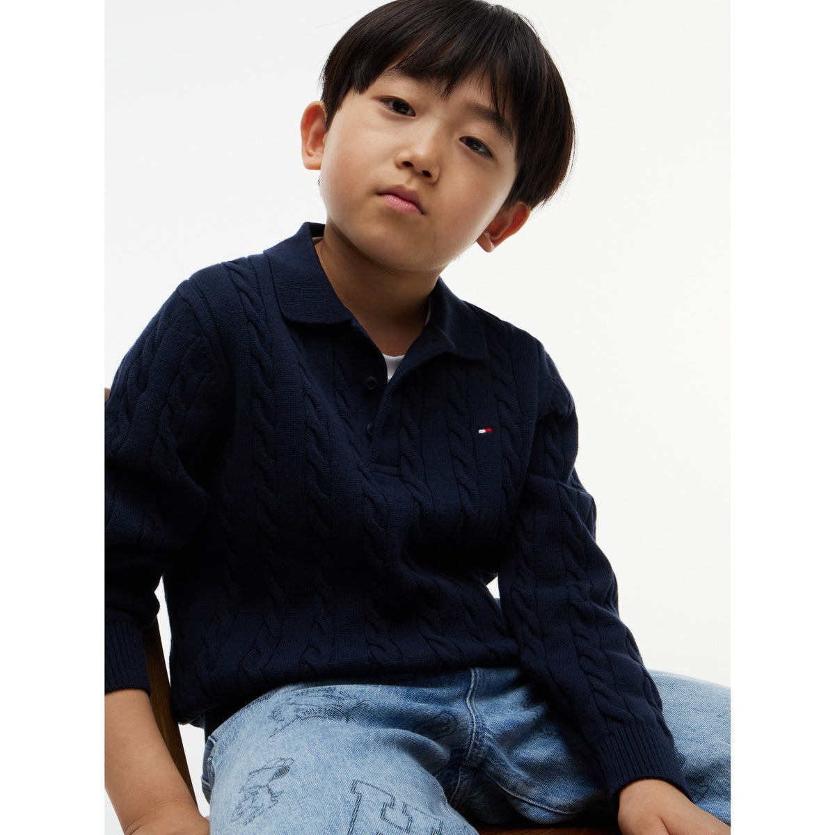 Tommy Hilfiger Dark Blue-Blue Bomuld Cable Polo Sweater