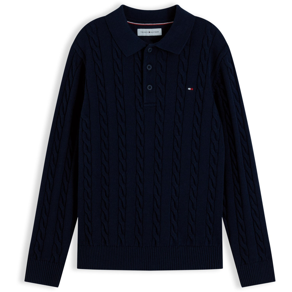 Tommy Hilfiger Dark Blue-Blue Bomuld Cable Polo Sweater
