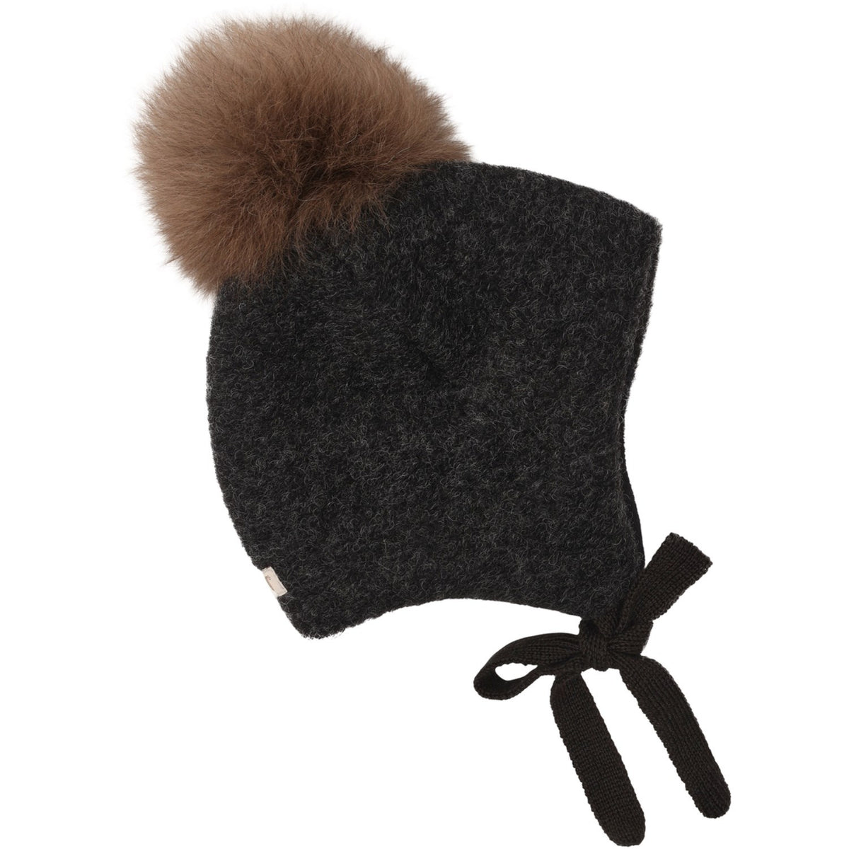 Huttelihut Dark Grey Melange Bonnet Uld Alpaca Pompom