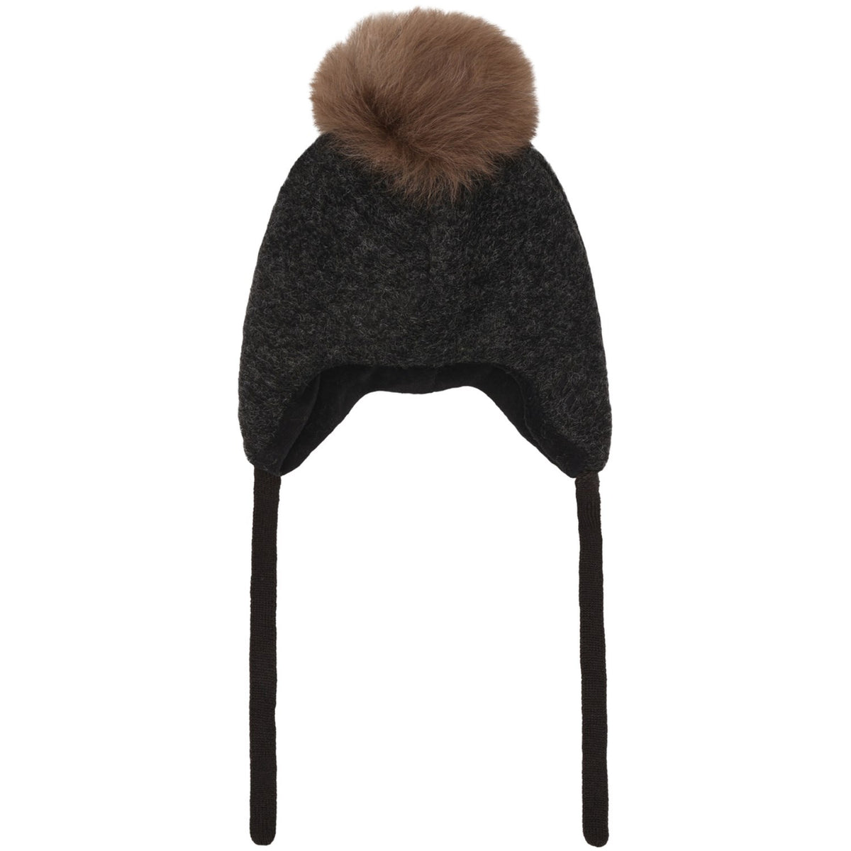 Huttelihut Dark Grey Melange Bonnet Uld Alpaca Pompom